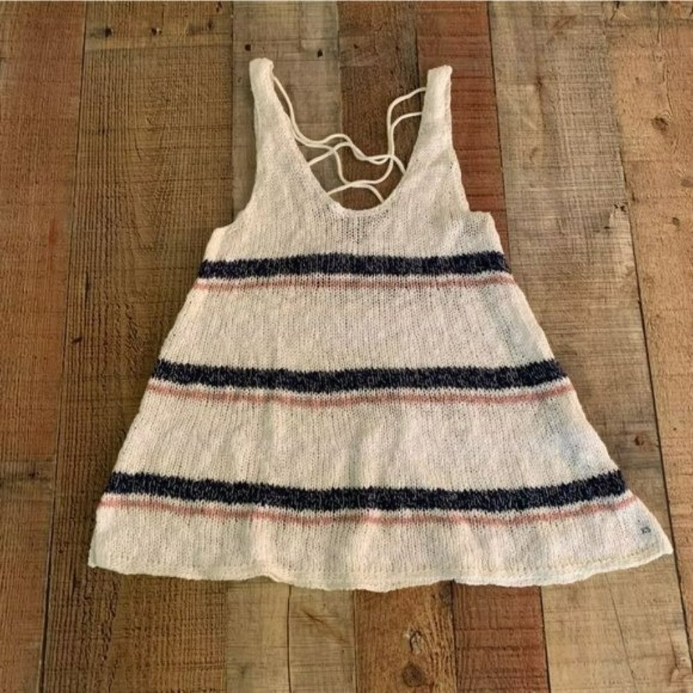 American eagle womens white blue pink striped knit sleeveless tank top -XS